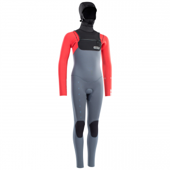 Traje de neopreno ION Capture Semidry Hood 6/5mm Cremallera frontal Hombre Azul acero/rojo/negro