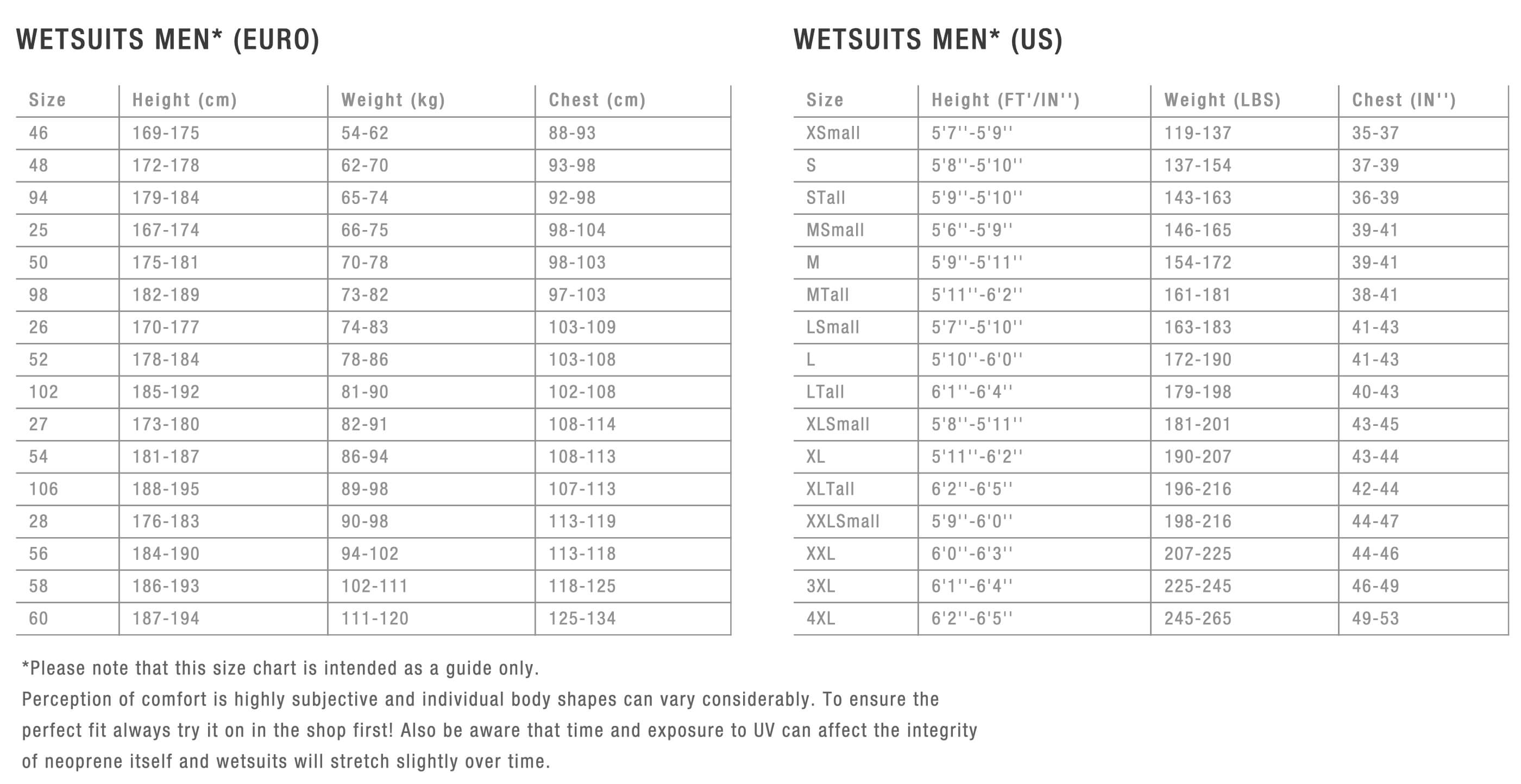 Size guide l mono