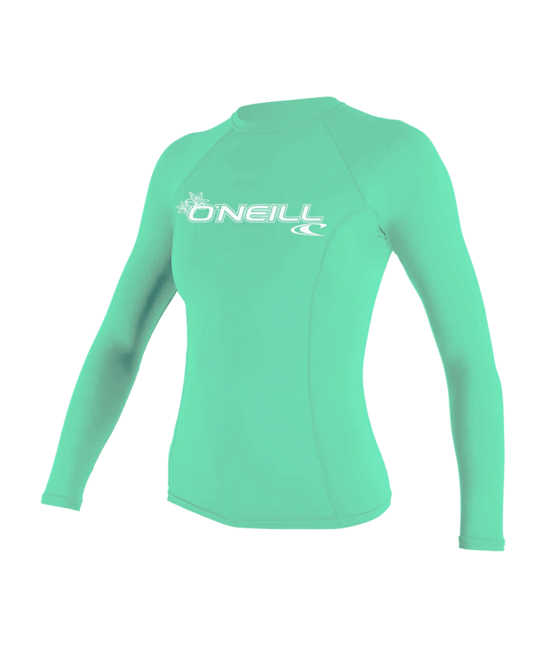 O'Neill Womens Basic Skins Long Sleeve Rash Tee T Shirt Top Light Aqua 