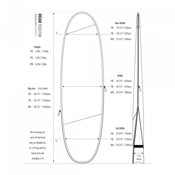 ROAM Boardbag Surfboard Tech Bag Funboard 7.0