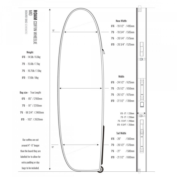 ROAM Boardbag Tabla de surf Coffin Wheelie 6.6