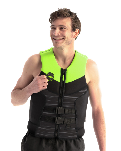 Jobe Segmented Jet Life Jacket Front Zip Back Support Men Lime Green