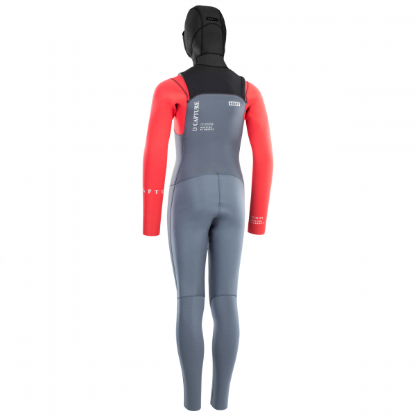 Traje de neopreno ION Capture Semidry Hood 6/5mm Cremallera frontal Hombre Azul acero/rojo/negro