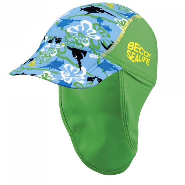 BECO Sunhat With Neck Guard For Toddlers Blue Green UV50+ Front View