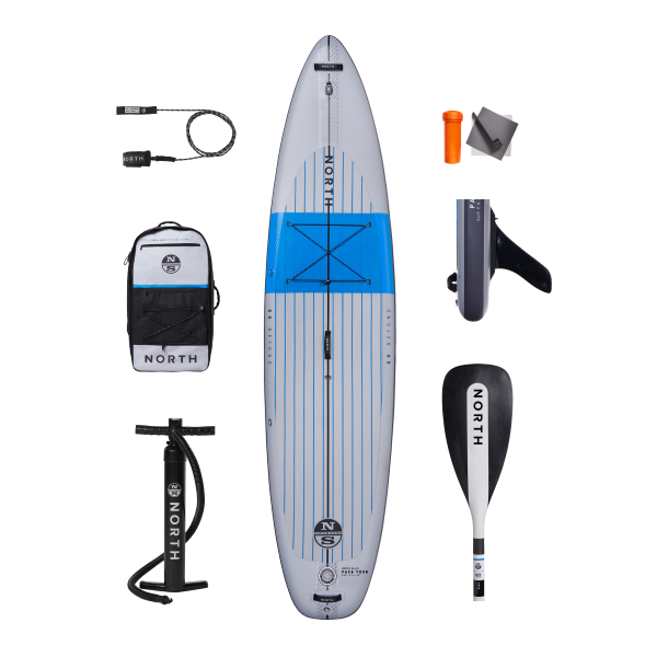 North SUP Pace Tour Planche de standup paddle gonflable Package Ciel Gris