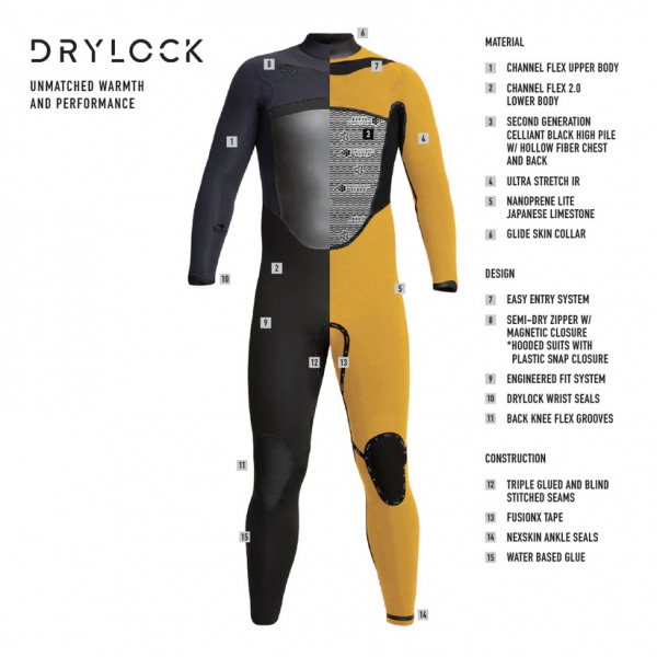 Xcel Traje de buceo Drylock X2 con capucha 5/4mm Cremallera frontal Hombre Negro