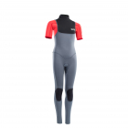 ION Capture wetsuit short sleeve 3/2 mm back-zip kids youth steel-blue red-black