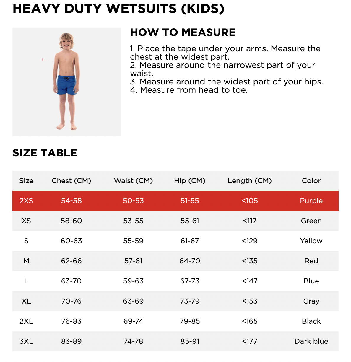 Jobe Wetsuits Kids Size Chart