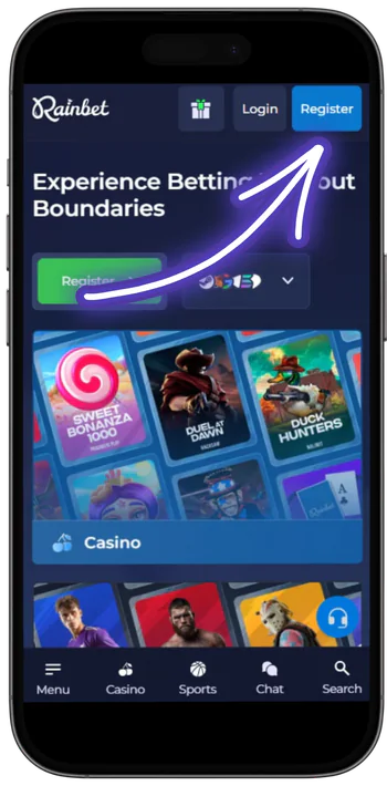Rainbet Click the Register button